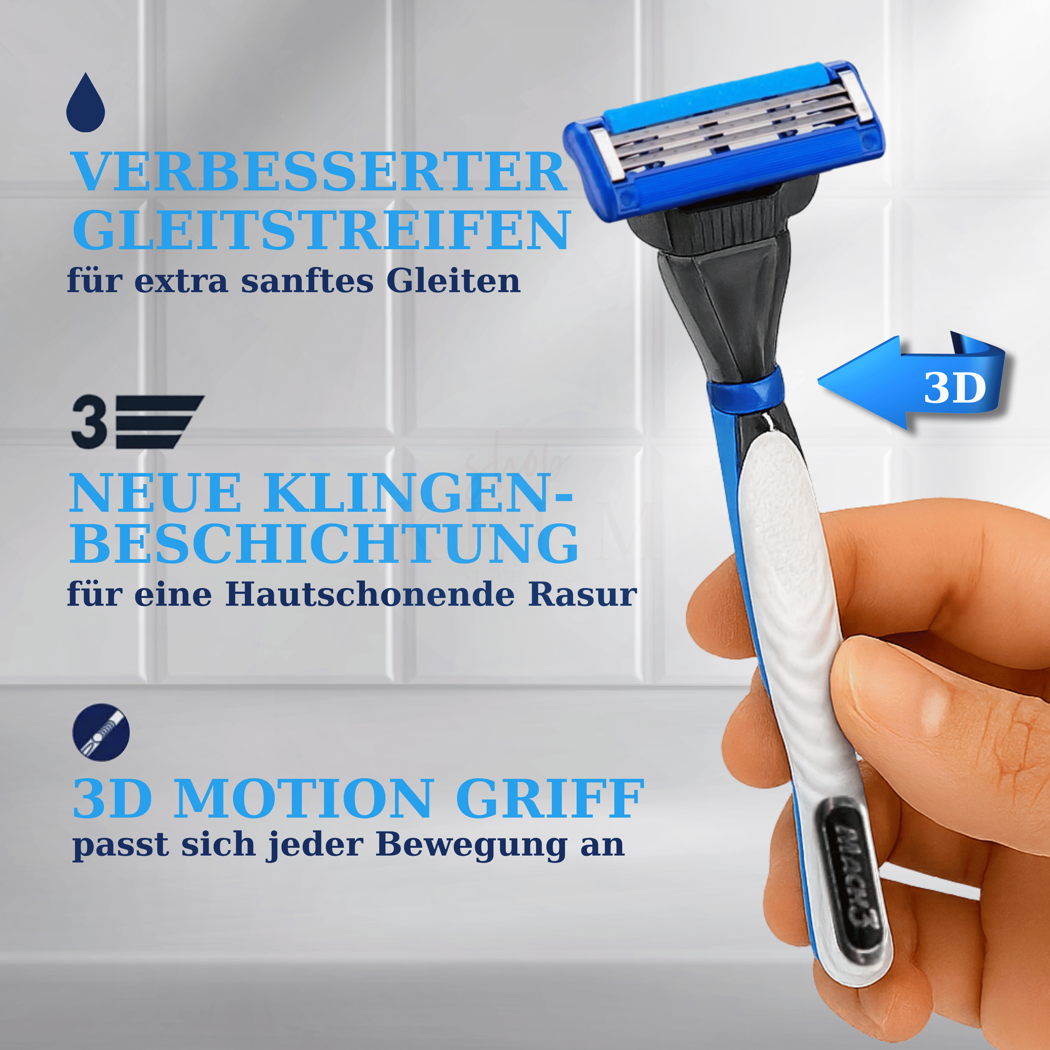 Gillette Mach3 Turbo Rasierer mit verbessertem Gleitstreifen und 3D Motion Griff