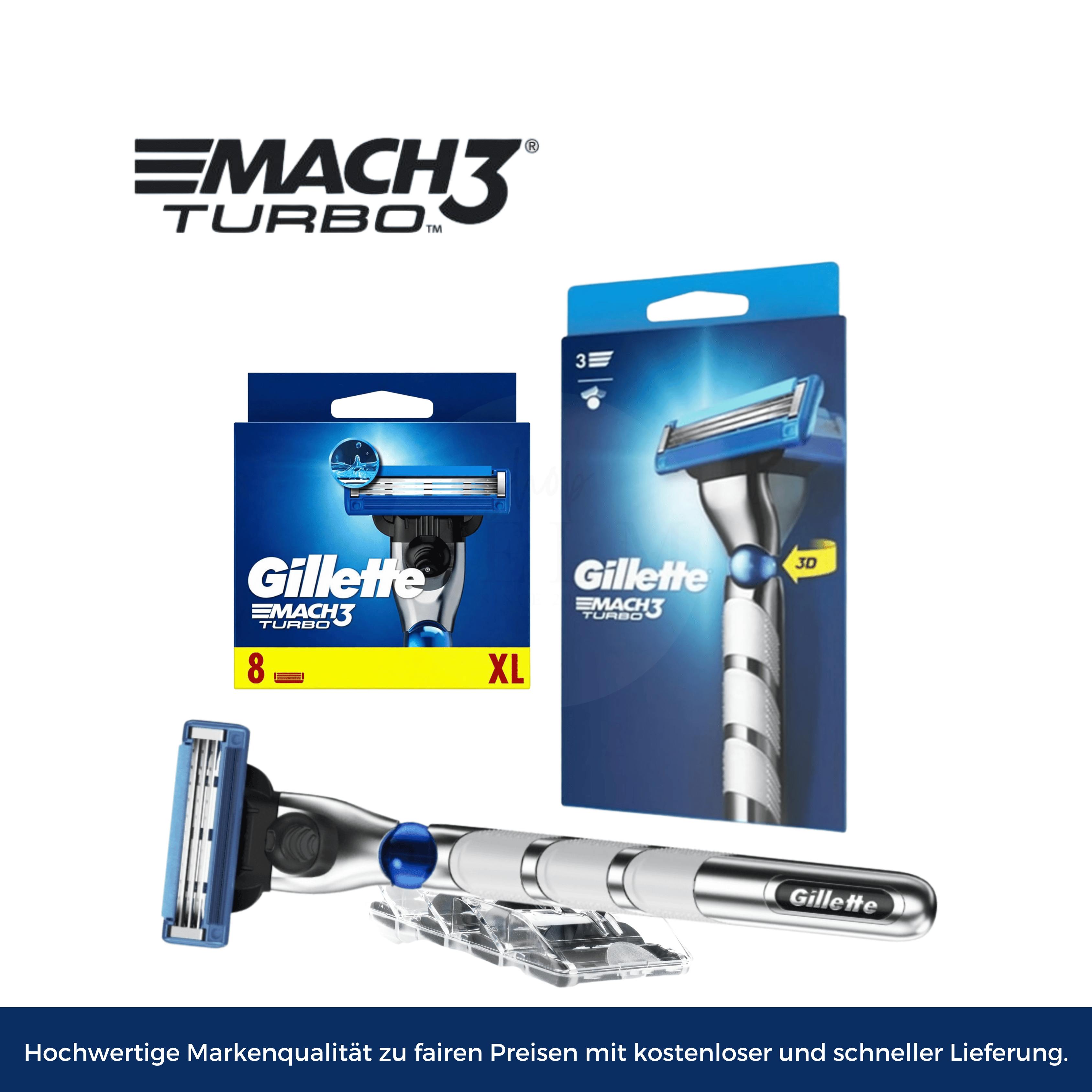 Gillette Mach3 Turbo Rasierklingen 8 Stück XL Pack mit Verpackung und Rasierer