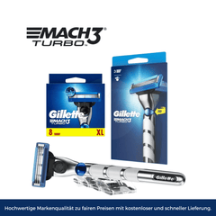 Gillette Mach3 Turbo Rasierklingen 8 Stück XL Pack mit Verpackung und Rasierer
