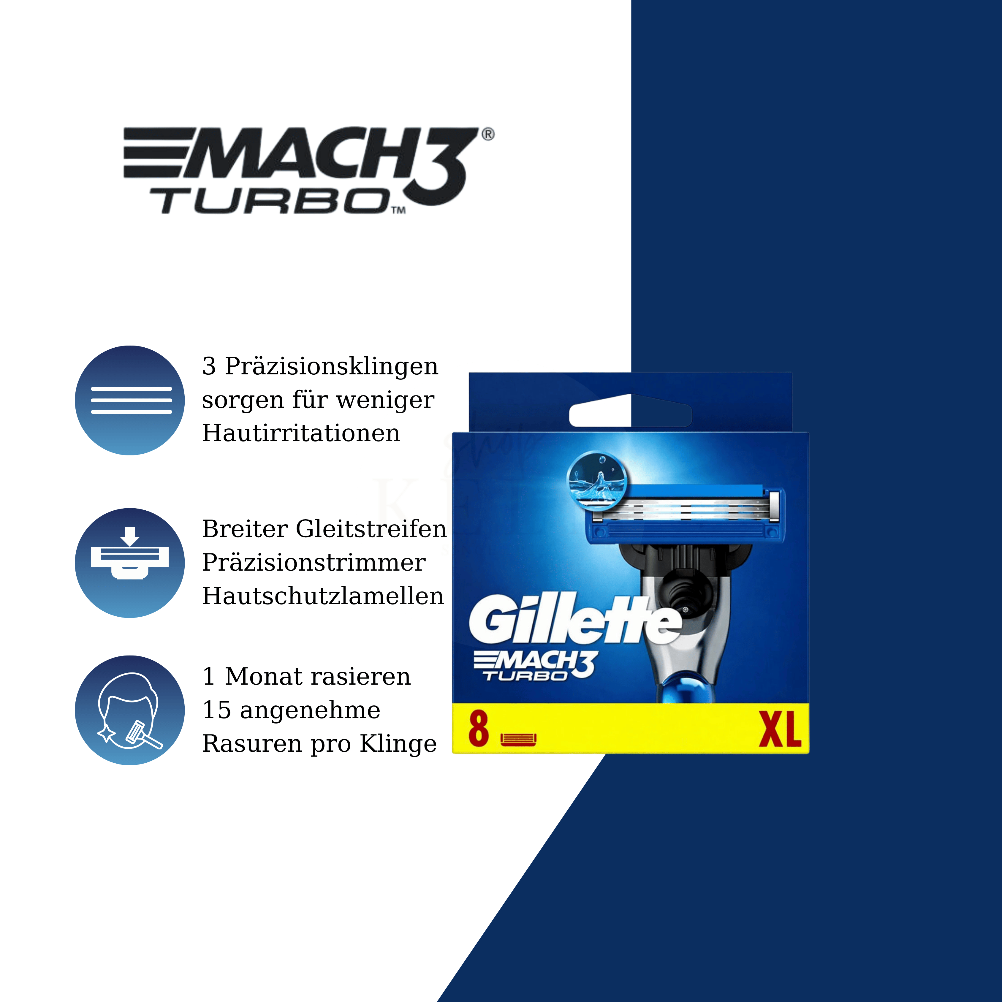 Gillette Mach3 Turbo Rasierklingen 8 Stück Original Verpackung XL Pack