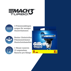 Gillette Mach3 Turbo Rasierklingen 8 Stück Original Verpackung XL Pack