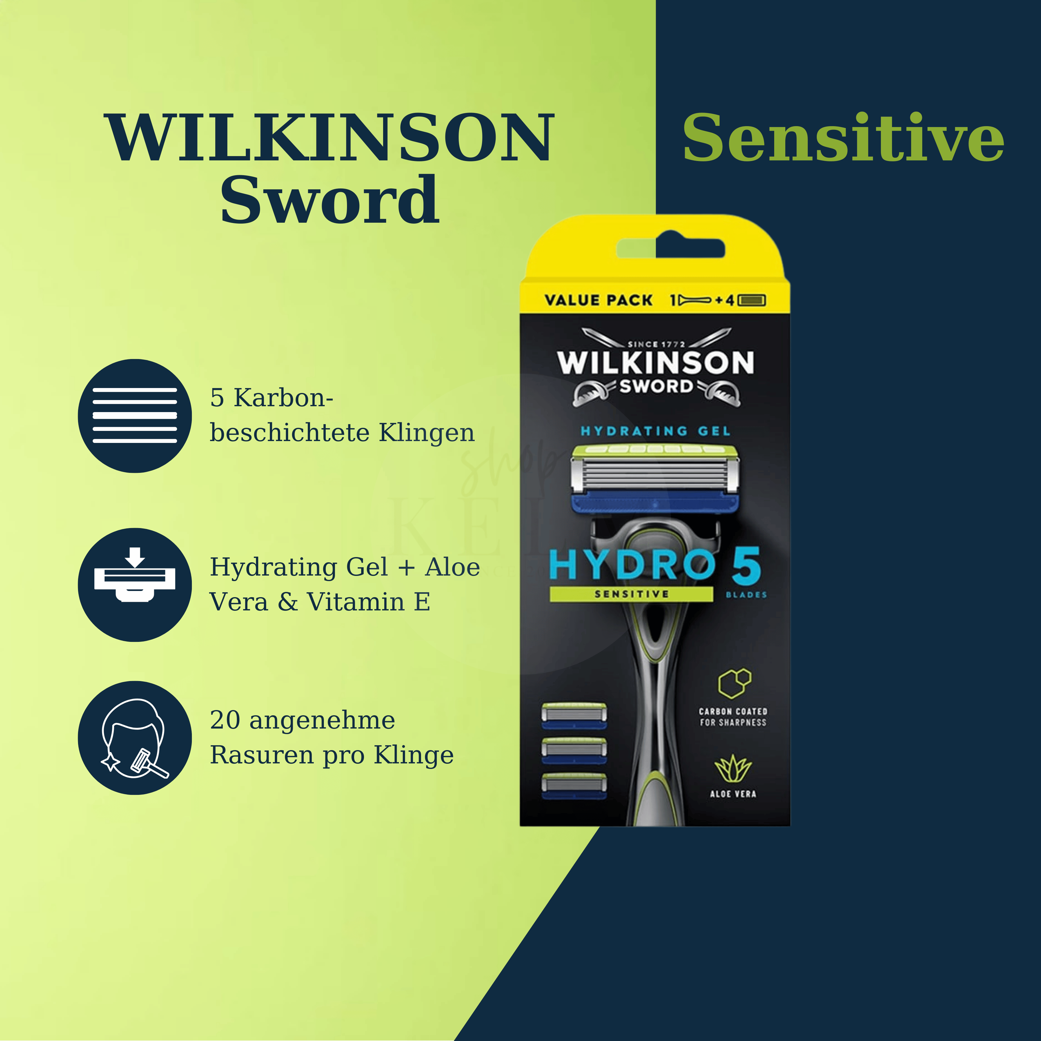 Wilkinson Sword Hydro 5 Sensitive Rasierer + 4 Rasierklingen KELM.SHOP Wilkinson Sword Hydro 5 Sensitive Rasierer + 4 Rasierklingen KELM.SHOP