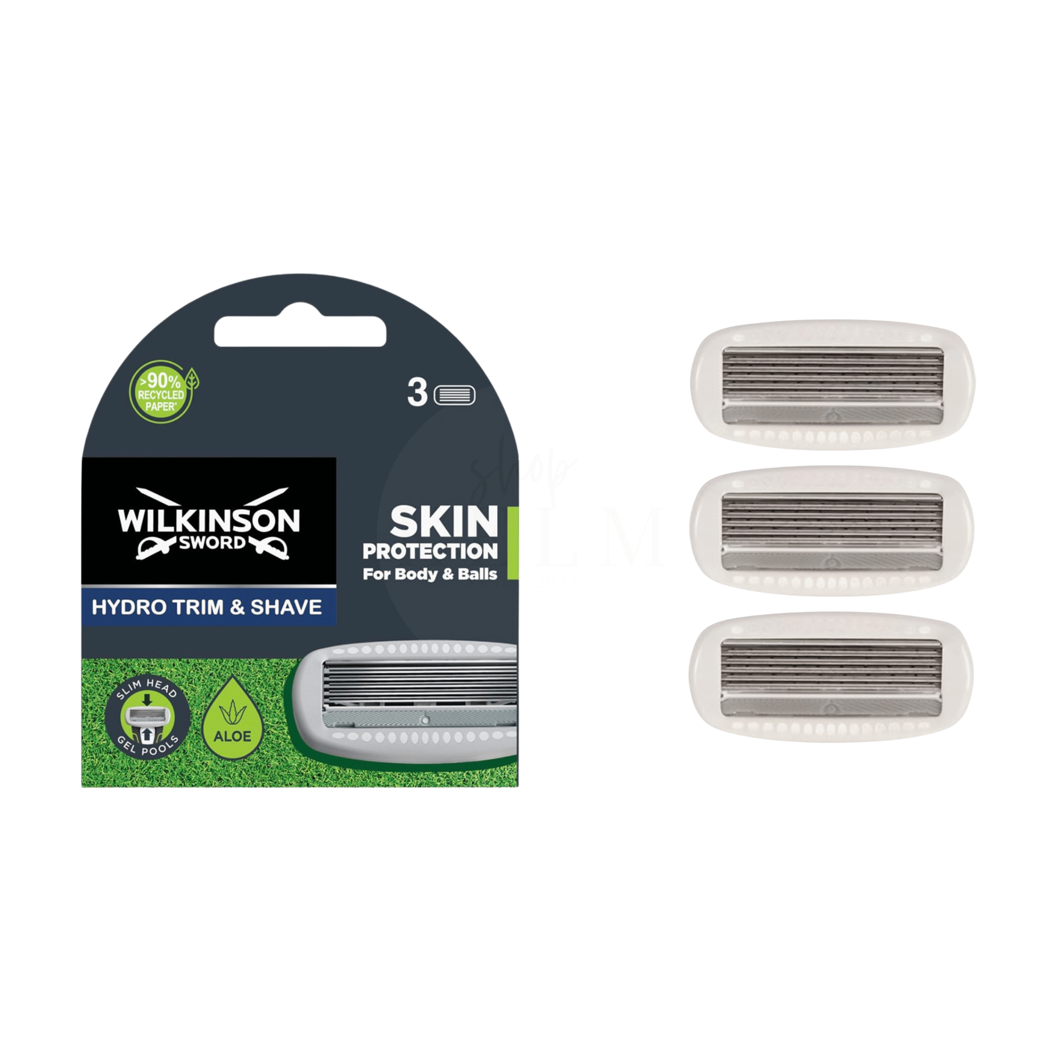 Wilkinson Sword Hydro Trim & Shave Skin Protection Rasierklingen 3 Stück Ersatzklingen mit Aloe Vera Gel Pools für Body und Intimbereich