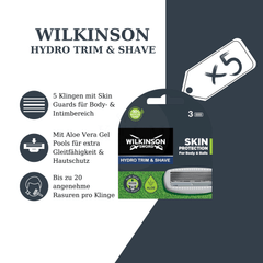 Wilkinson Sword Hydro Trim & Shave Rasierklingen 15 Stück Bundle (5x 3er Pack) Skin Protection Ersatzklingen mit Aloe Vera Gel Pools
