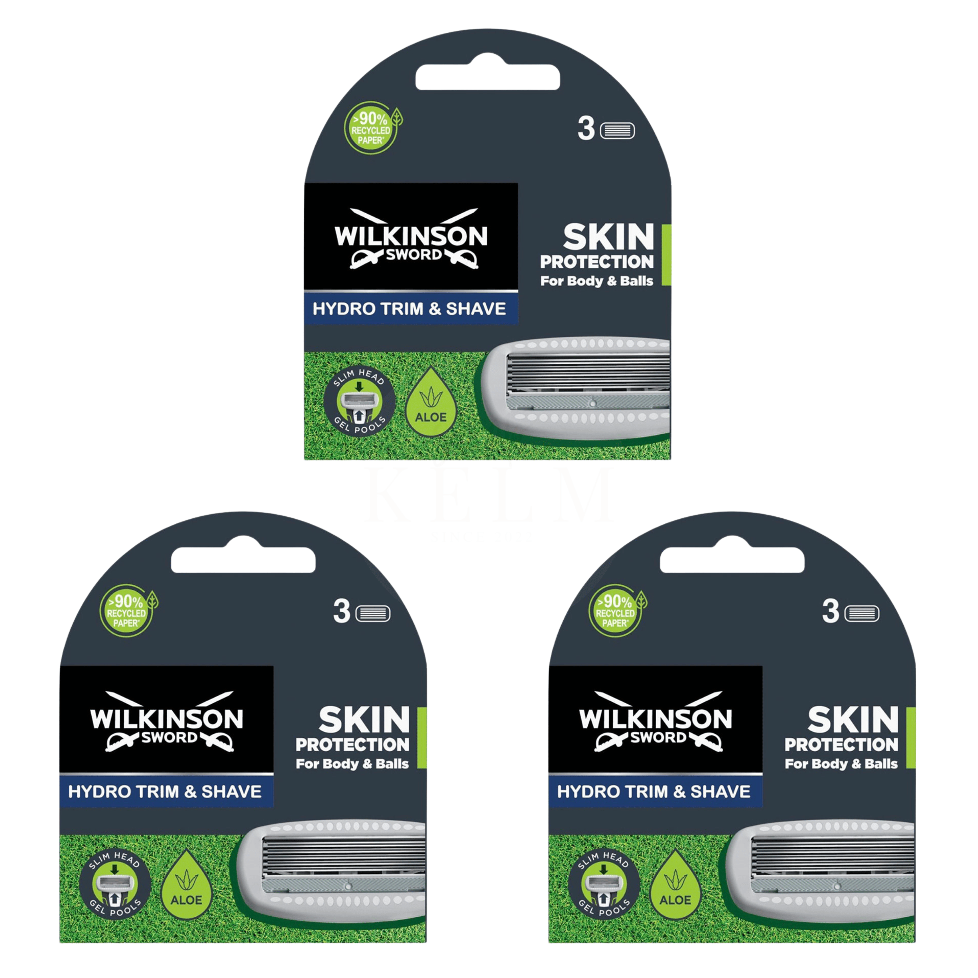 Wilkinson Sword Hydro Trim & Shave Rasierklingen 9 Stück Bundle (3x 3er Pack) Skin Protection Rasierklingen mit Aloe Vera