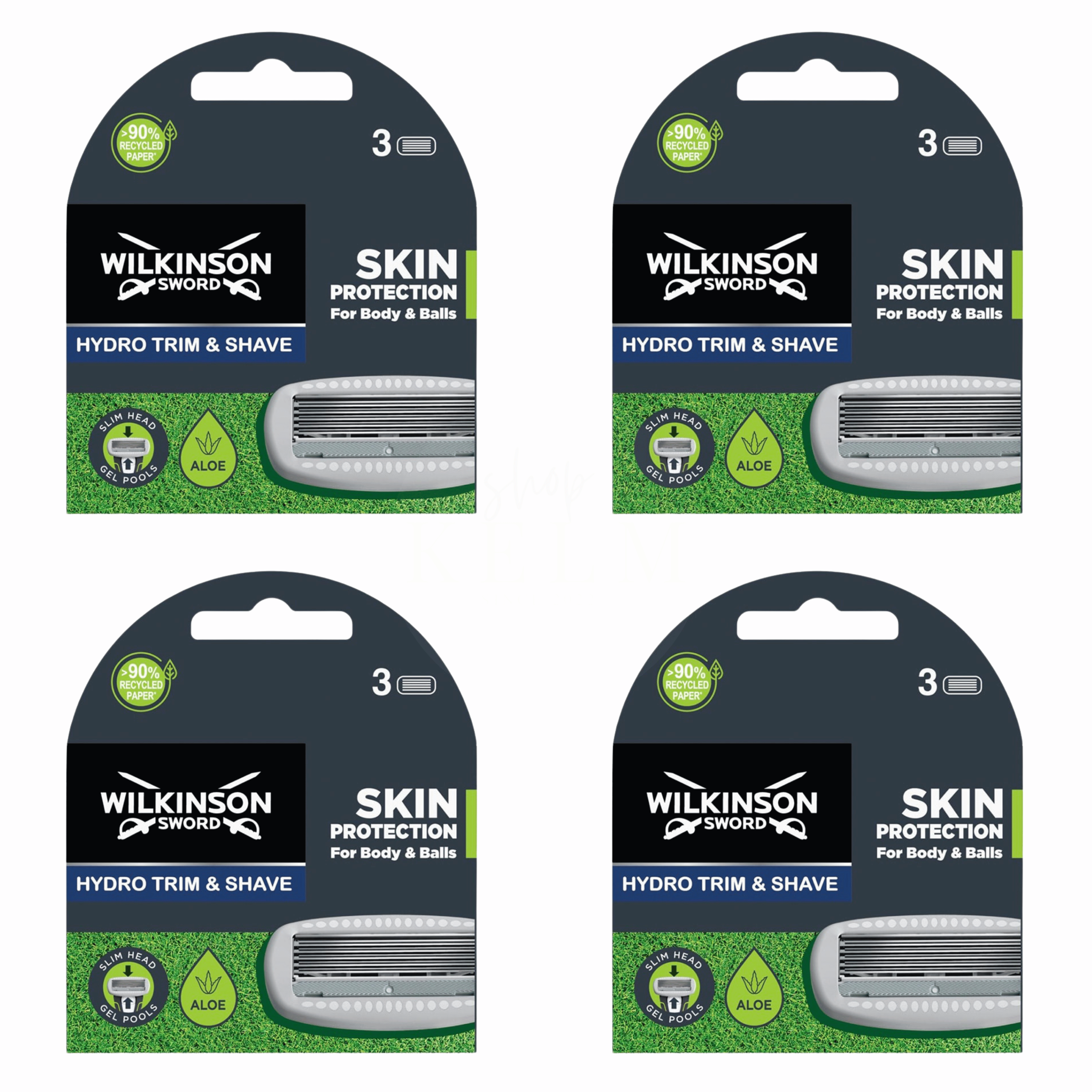 Wilkinson Sword Hydro Trim & Shave Rasierklingen 12 Stück Bundle (4x 3er Pack) Skin Protection Rasierklingen für Body und Intimrasur