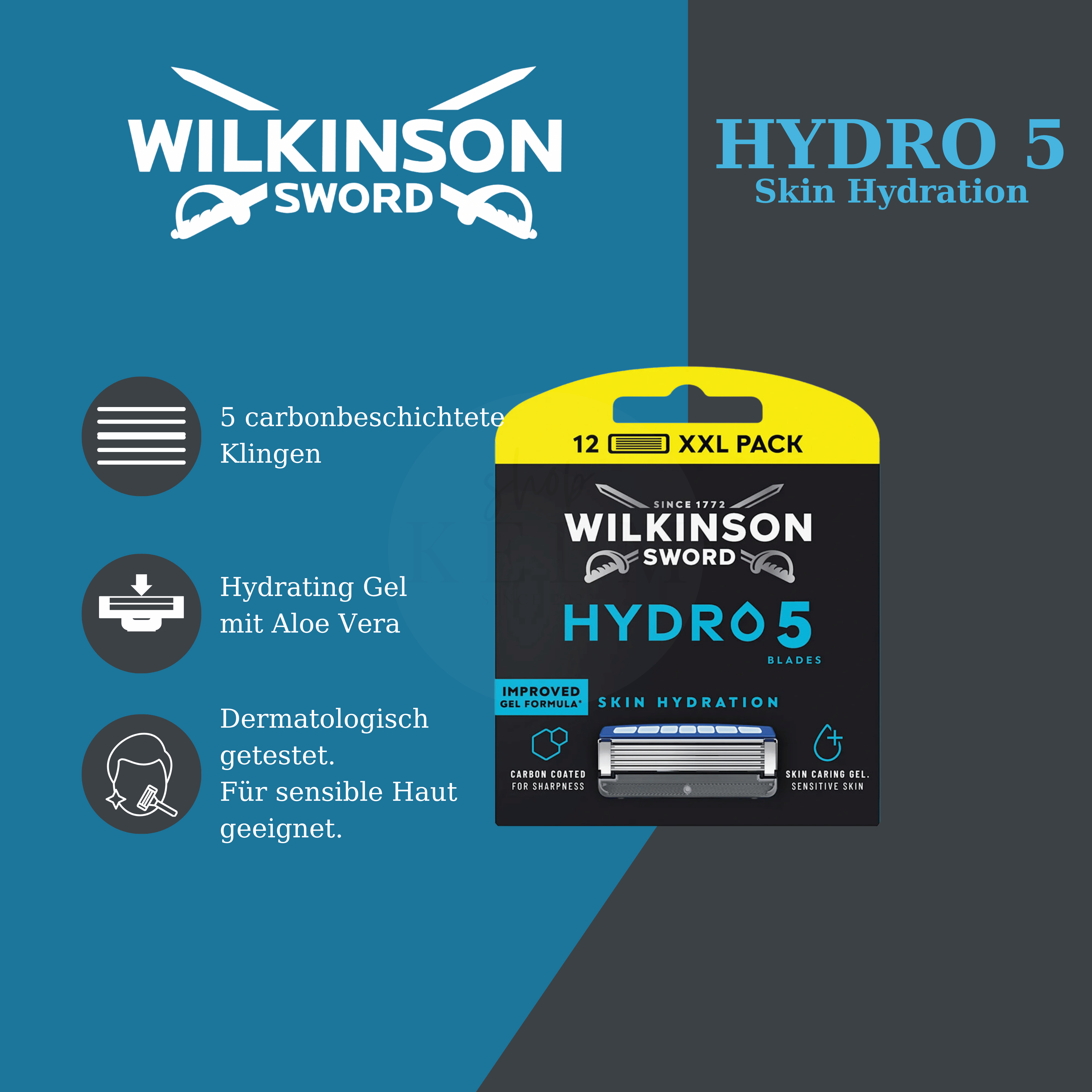 Wilkinson Sword Hydro 5 Skin Hydration Rasierklingen 12 Stück XXL Pack mit 5 Klingen und Aloe Vera Gel