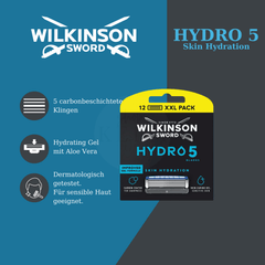 Wilkinson Sword Hydro 5 Skin Hydration Rasierklingen 12 Stück XXL Pack mit 5 Klingen und Aloe Vera Gel