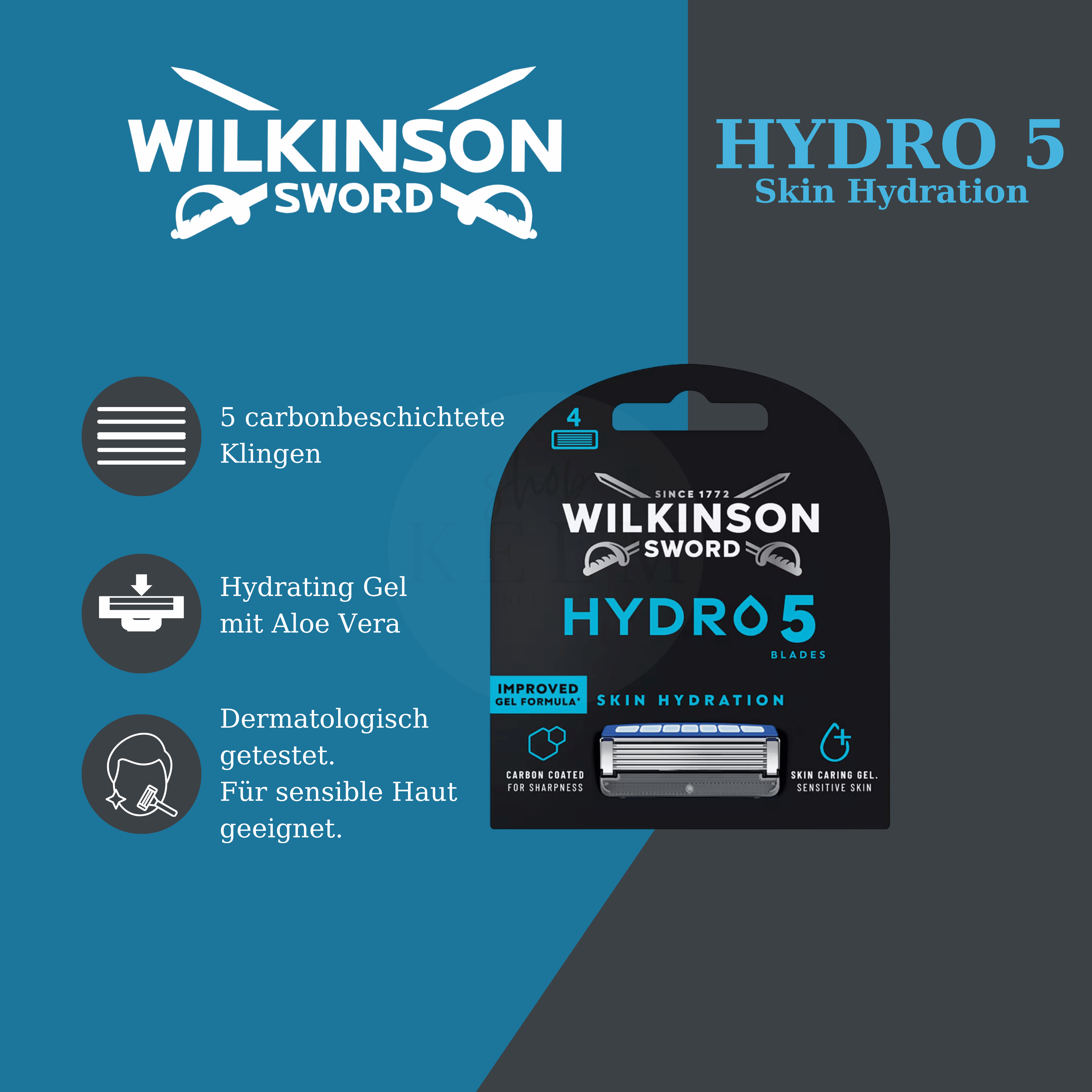 Wilkinson Sword Hydro 5 Skin Hydration Rasierklingen mit Aloe Vera Hydrating Gel für empfindliche Haut