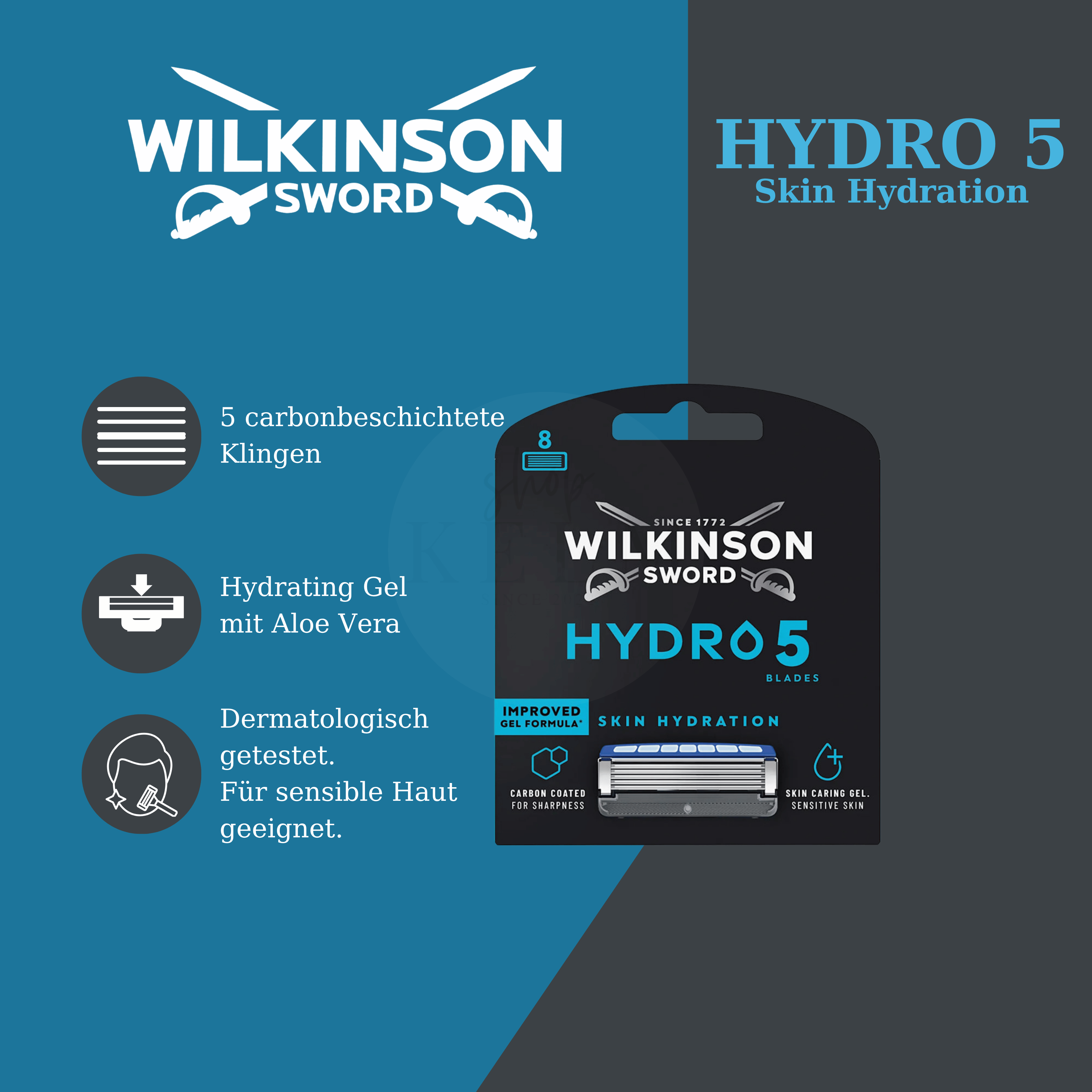Wilkinson Sword Hydro 5 Skin Hydration Ersatzklingen mit 5 Klingen, Aloe Vera Gel und für sensible Haut