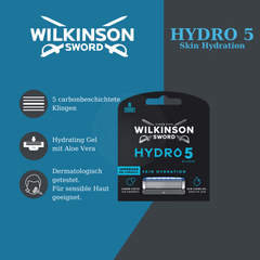 Wilkinson Sword Hydro 5 Skin Hydration Ersatzklingen mit 5 Klingen, Aloe Vera Gel und für sensible Haut
