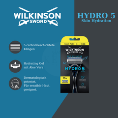 Wilkinson Hydro 5 Skin Hydration mit 5 carbonbeschichteten Rasierklingen  und Hydrating Gel mit Aloe Vera