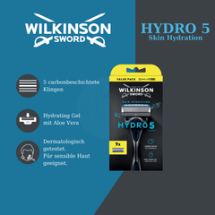 Wilkinson Hydro 5 Skin Hydration mit 5 carbonbeschichteten Klingen und Hydrating Gel mit Aloe Vera