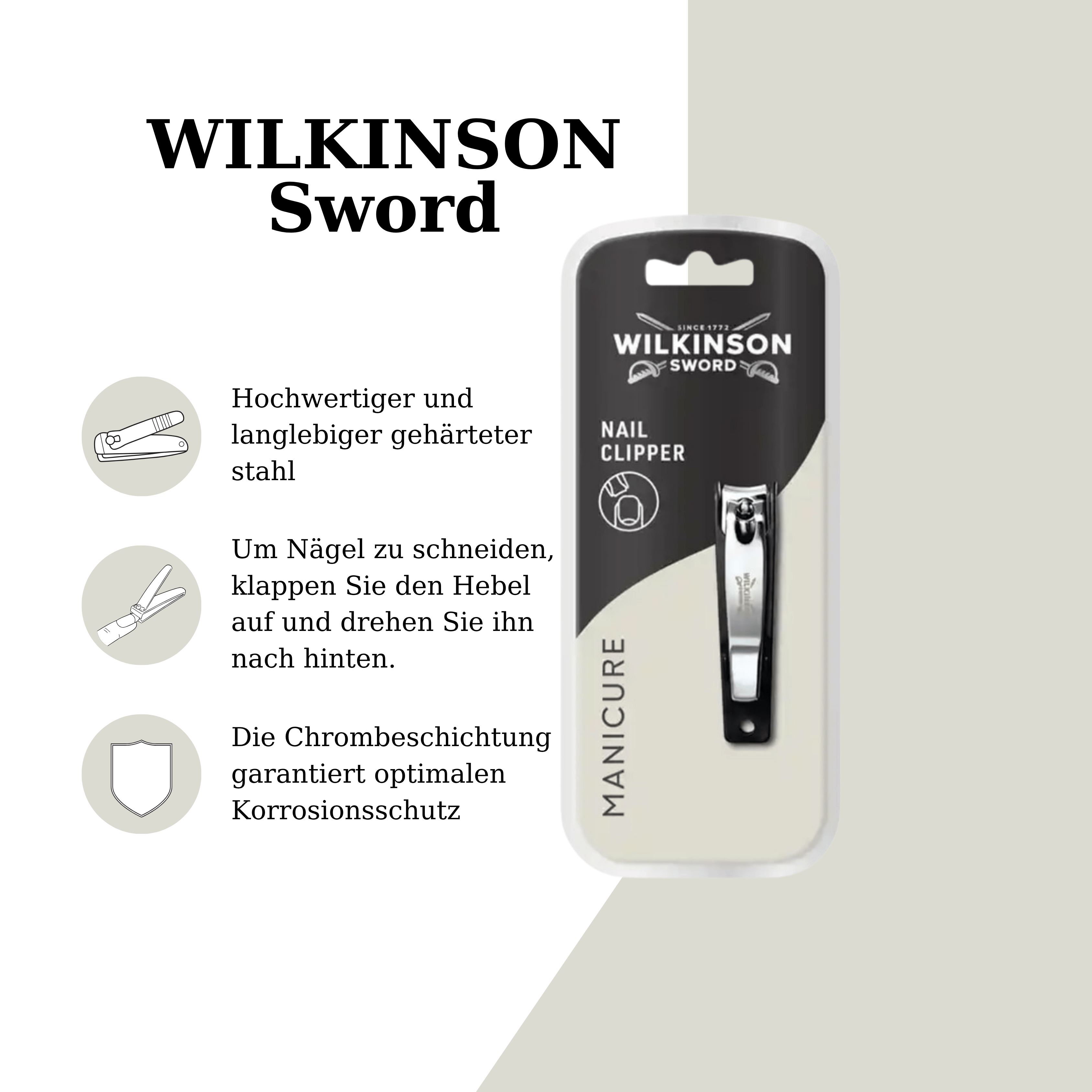 Wilkinson Sword Nagelknipser Maniküre Edelstahl Produkt mit Verpackung