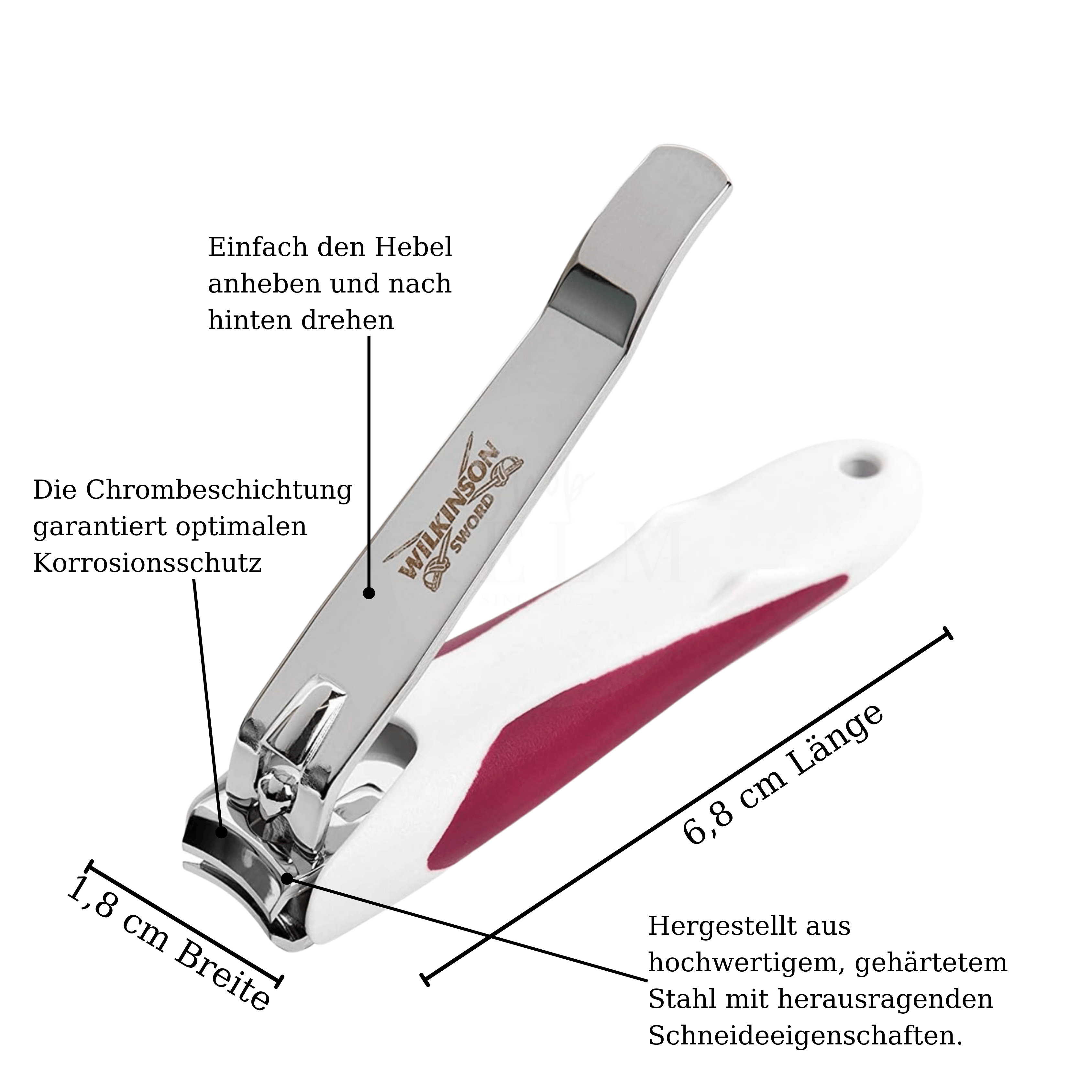 Wilkinson Sword Zehennagelknipser Pediküre Edelstahl Maße und Details Schneidekante
