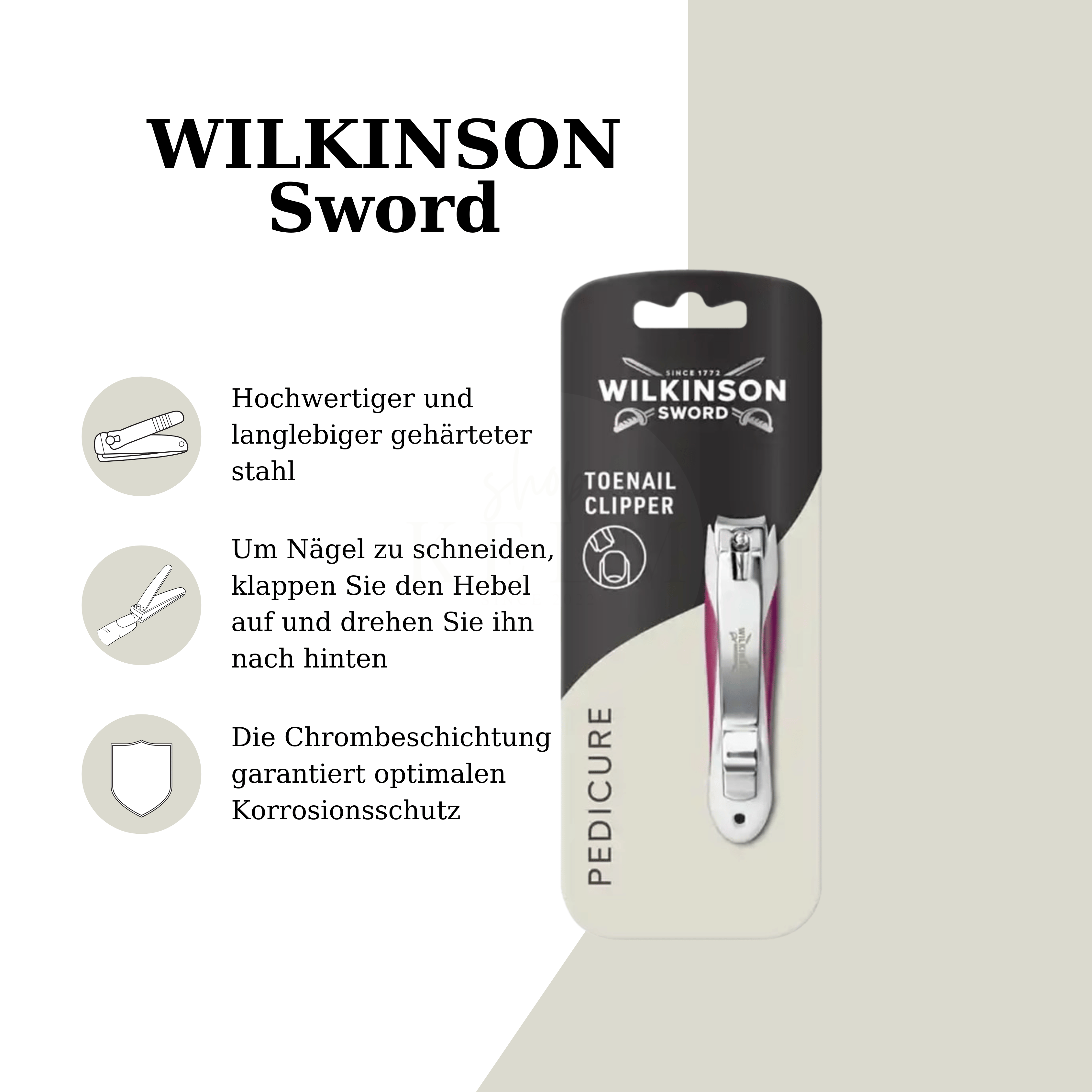 Wilkinson Sword Zehennagelknipser Pediküre Edelstahl Verpackung und Eigenschaften
