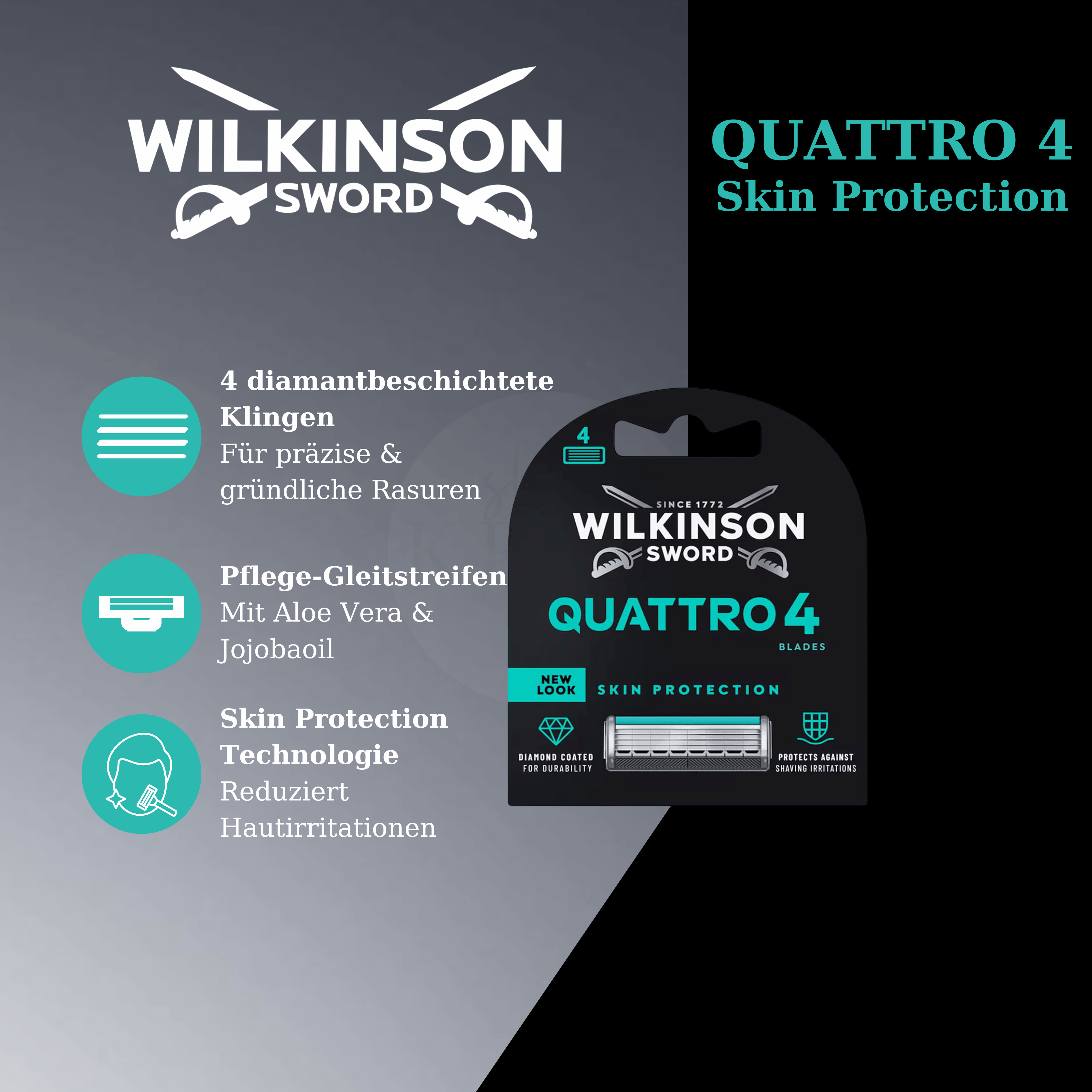 Wilkinson Sword Quattro 4 Skin Protection Ersatzklingen 4er Pack Original Rasierklingen Herren