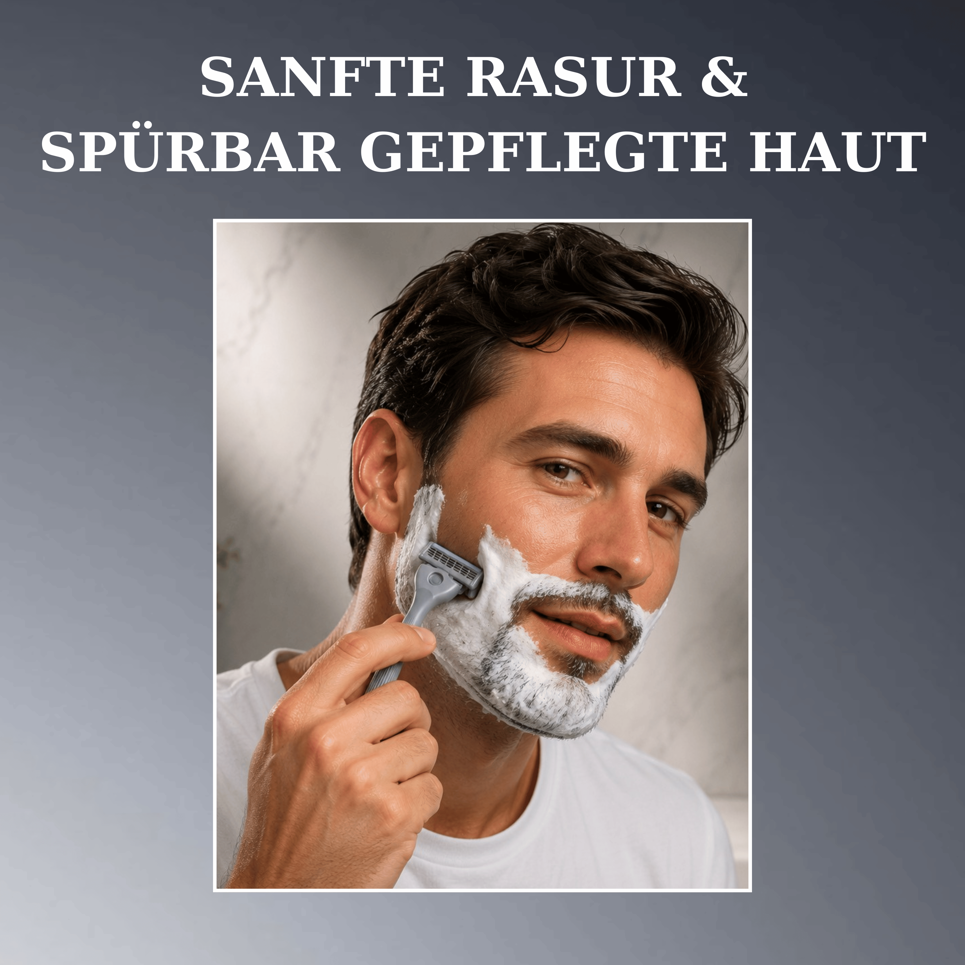Mann rasiert sich mit dem Wilkinson Sword Quattro 4 Skin Protection Rasierer für eine sanfte Rasur und gepflegte Haut.