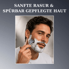 Mann rasiert sich mit dem Wilkinson Sword Quattro 4 Skin Protection Rasierer für eine sanfte Rasur und gepflegte Haut.