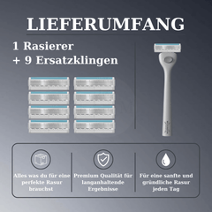 Lieferumfang Wilkinson Sword Quattro 4 Skin Protection Rasierer mit insgesamt 9 Ersatzklingen.