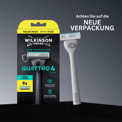 Wilkinson Sword Quattro 4 Skin Protection Rasierer inklusive 9 Ersatzklingen in neuer Verpackung.