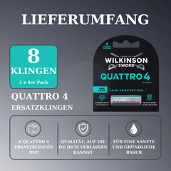Lieferumfang Wilkinson Sword Quattro 4 Skin Protection Ersatzklingen 8 Stück Original