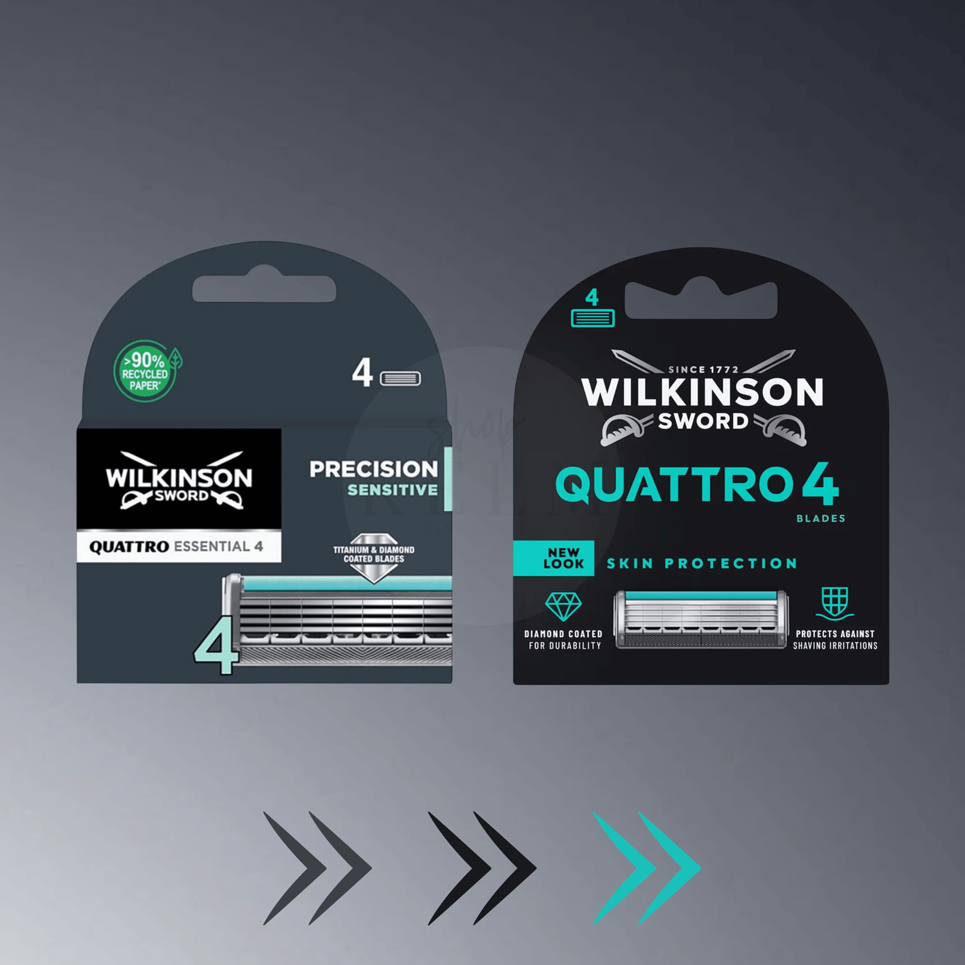 Wilkinson Sword Quattro 4 Skin Protection neues Design im Vergleich zur vorherigen Verpackung