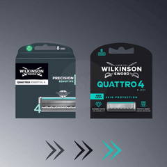Wilkinson Sword Quattro 4 Skin Protection – neues Verpackungsdesign im Vergleich zur bisherigen Verpackung.