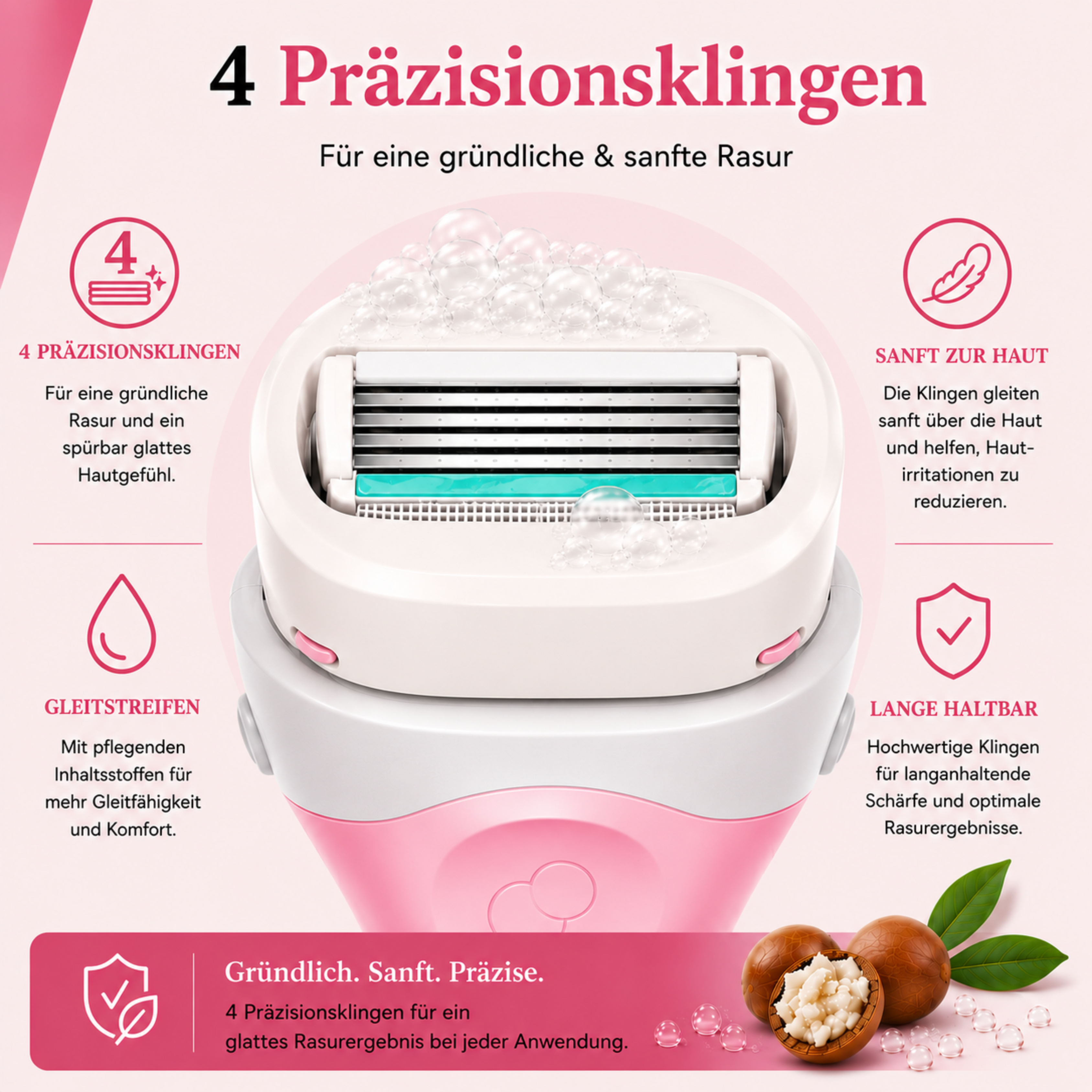 4 Präzisionsklingen des Wilkinson Sword Intuition Nourishing Rasierers für eine gründliche und sanfte Rasur