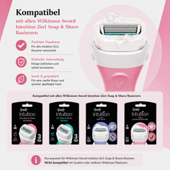 Kompatibilität der Wilkinson Sword Intuition Nourishing Ersatzklingen mit allen Intuition 2-in-1 Soap & Shave Rasierern