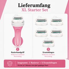 Lieferumfang des Wilkinson Sword Intuition Nourishing XL Starter Sets mit Rasierer und 5 Ersatzklingen
