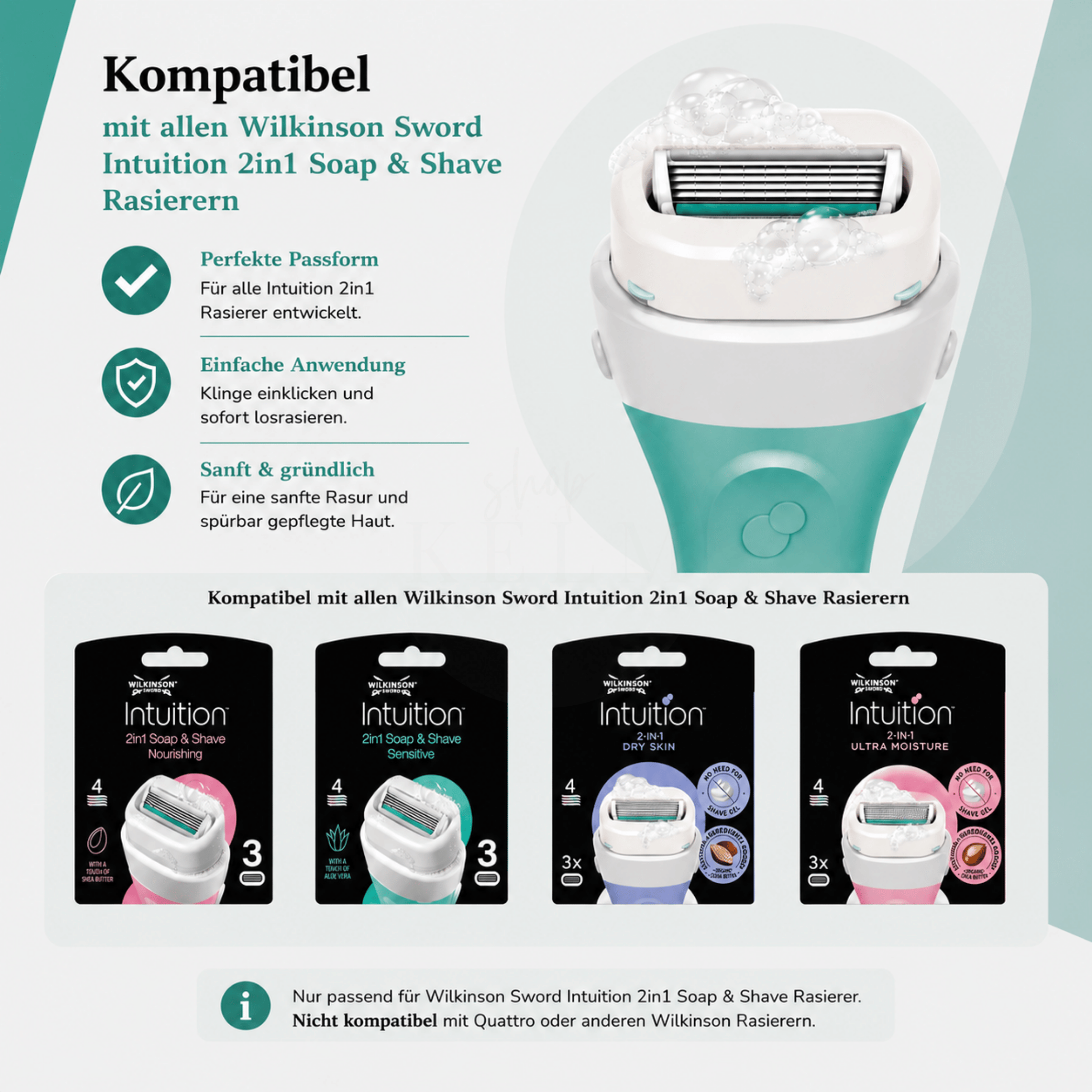 Wilkinson Intuition Sensitive Care kompatibel mit allen Wilkinson Sword Intuition 2-in-1 Soap & Shave Rasierern
