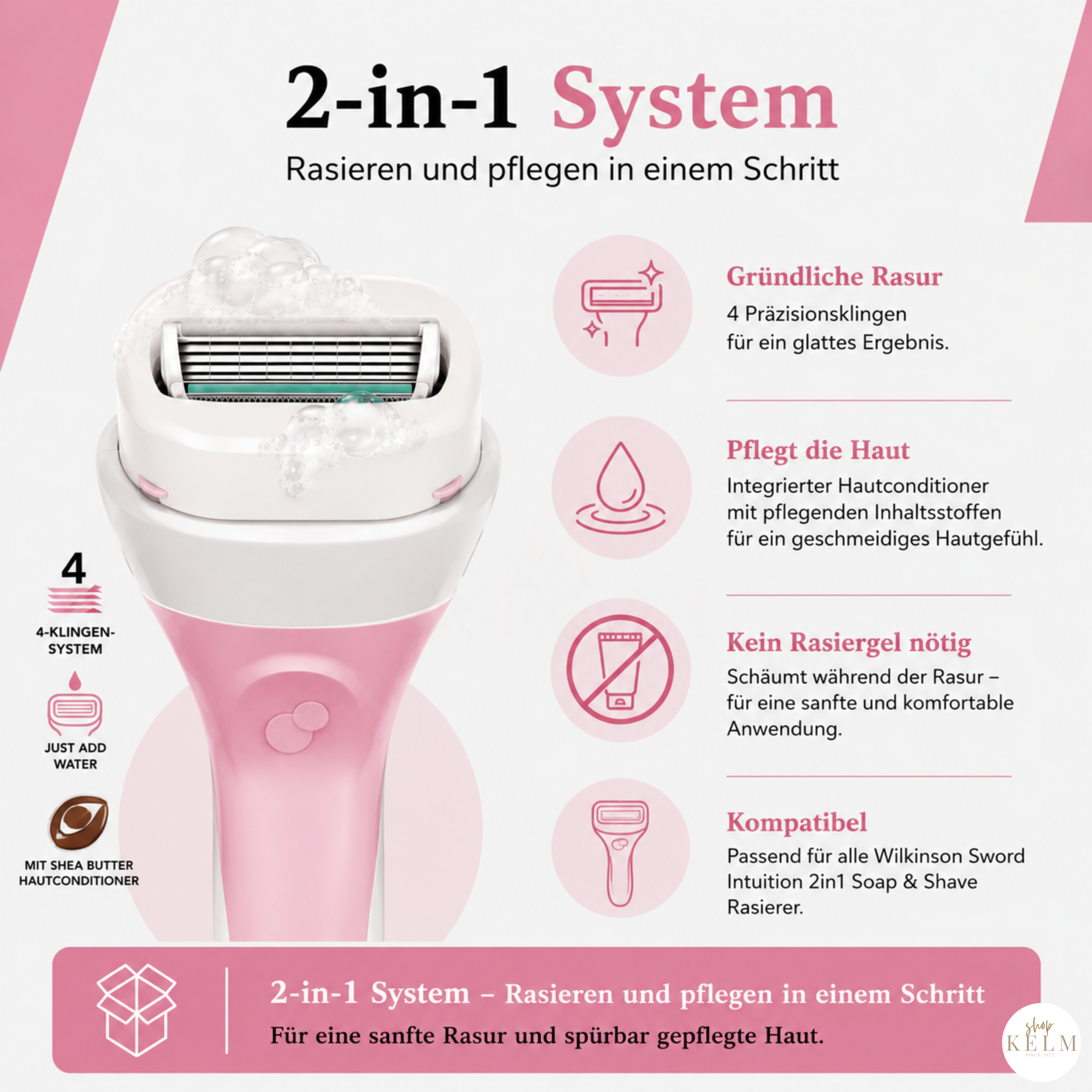 2-in-1 System des Wilkinson Sword Intuition Nourishing Rasierers für Rasieren und Hautpflege in einem Schritt
