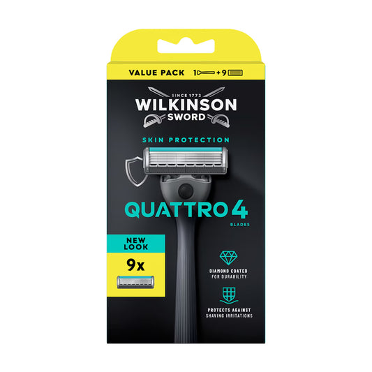 Wilkinson Sword Quattro 4 Skin Protection Rasierer mit 9 Ersatzklingen in neuer Originalverpackung (Value Pack)