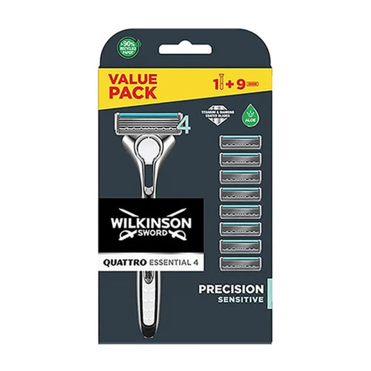 Wilkinson Rasierer-Set mit 9-Klingen Quattro Titanium Essential-4 Precision Sensitive